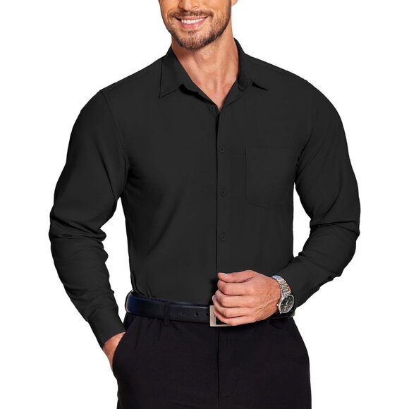 Men's Long Sleeve Muscle Fit Dress Shirts Wrinkle Free Button Down Business - Picture 1 of 5